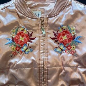 GAP Kids Floral Embroidered Satin Jacket Pink Size Small 6/7